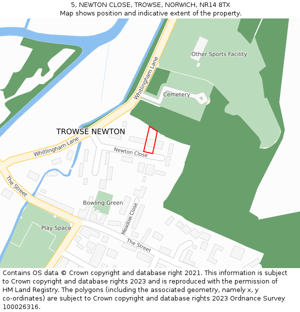 5, NEWTON CLOSE, TROWSE, NORWICH, NR14 8TX: Location map and indicative extent of plot