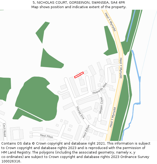 5, NICHOLAS COURT, GORSEINON, SWANSEA, SA4 4PR: Location map and indicative extent of plot