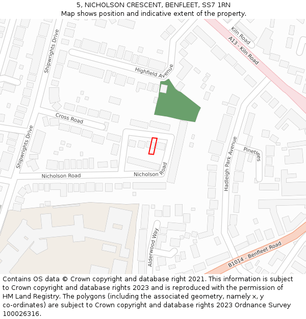 5, NICHOLSON CRESCENT, BENFLEET, SS7 1RN: Location map and indicative extent of plot