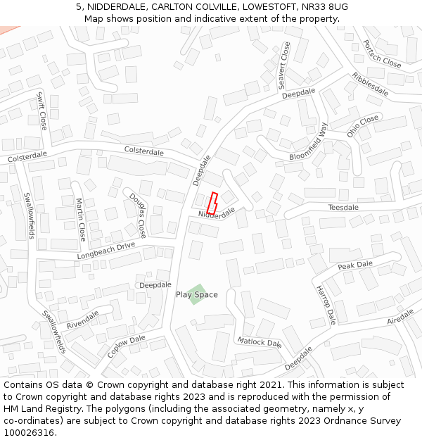 5, NIDDERDALE, CARLTON COLVILLE, LOWESTOFT, NR33 8UG: Location map and indicative extent of plot