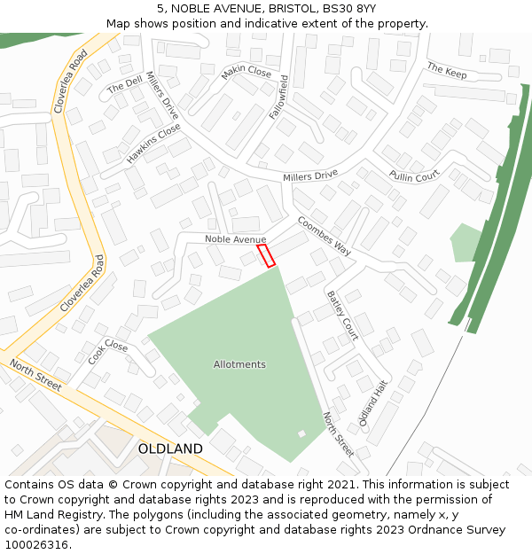 5, NOBLE AVENUE, BRISTOL, BS30 8YY: Location map and indicative extent of plot