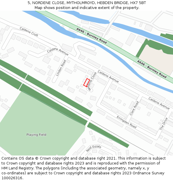 5, NORDENE CLOSE, MYTHOLMROYD, HEBDEN BRIDGE, HX7 5BT: Location map and indicative extent of plot