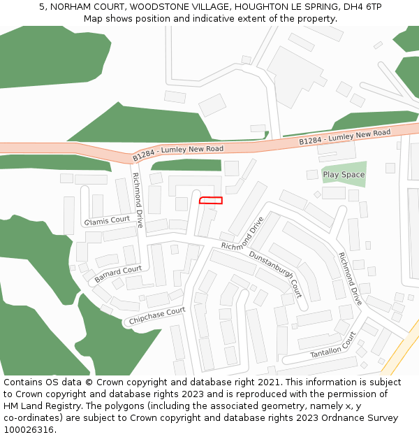 5, NORHAM COURT, WOODSTONE VILLAGE, HOUGHTON LE SPRING, DH4 6TP: Location map and indicative extent of plot