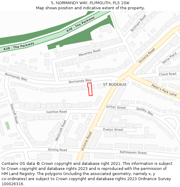 5, NORMANDY WAY, PLYMOUTH, PL5 1SW: Location map and indicative extent of plot