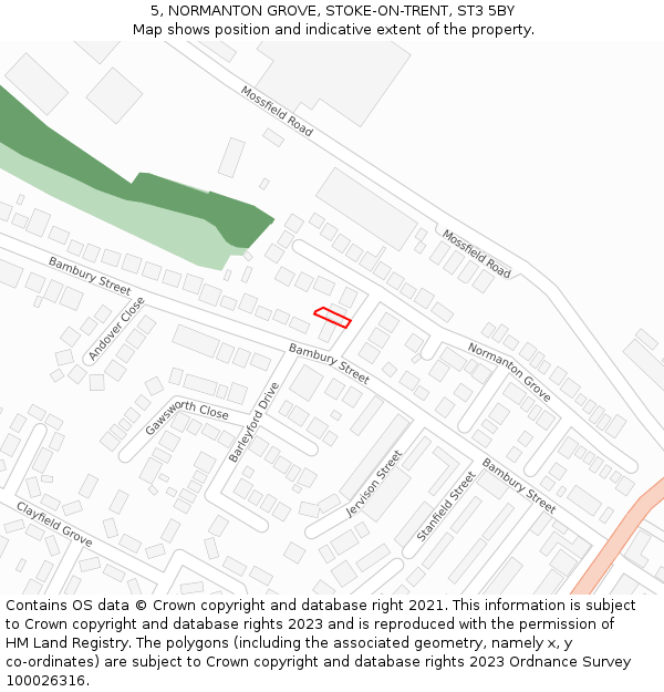 5, NORMANTON GROVE, STOKE-ON-TRENT, ST3 5BY: Location map and indicative extent of plot