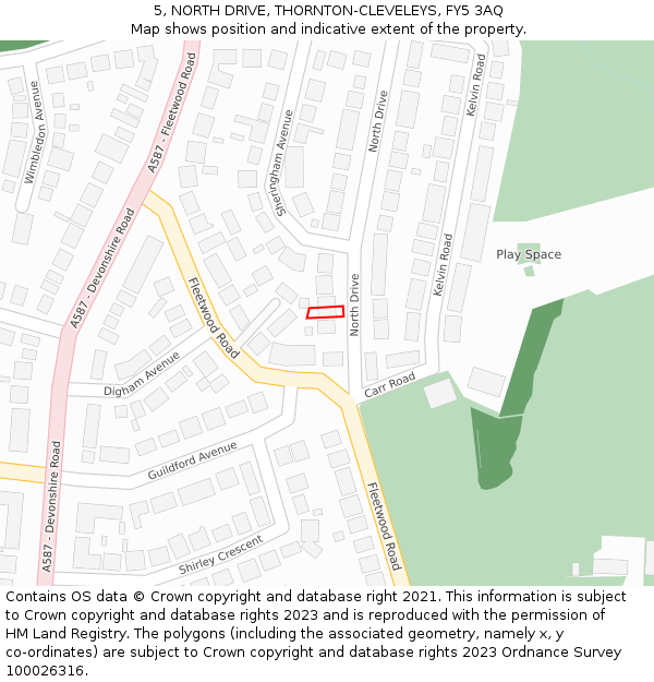 5, NORTH DRIVE, THORNTON-CLEVELEYS, FY5 3AQ: Location map and indicative extent of plot