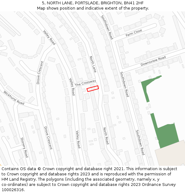 5, NORTH LANE, PORTSLADE, BRIGHTON, BN41 2HF: Location map and indicative extent of plot