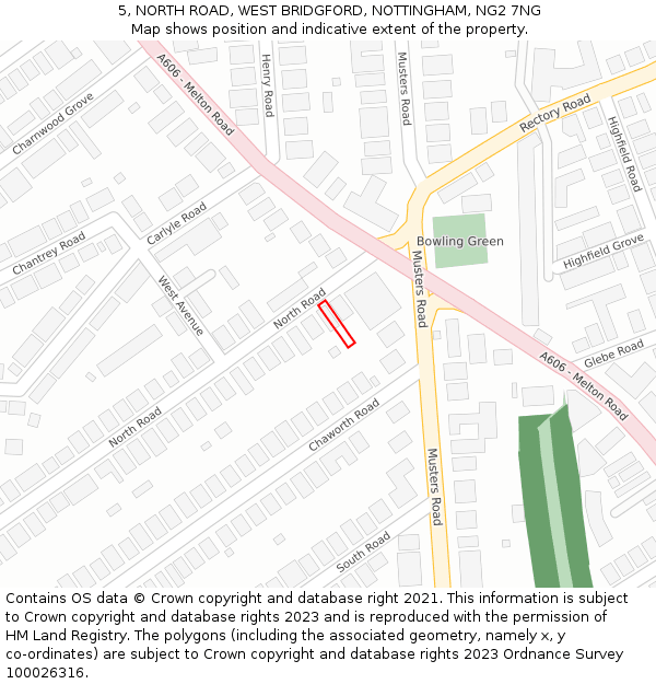 5, NORTH ROAD, WEST BRIDGFORD, NOTTINGHAM, NG2 7NG: Location map and indicative extent of plot