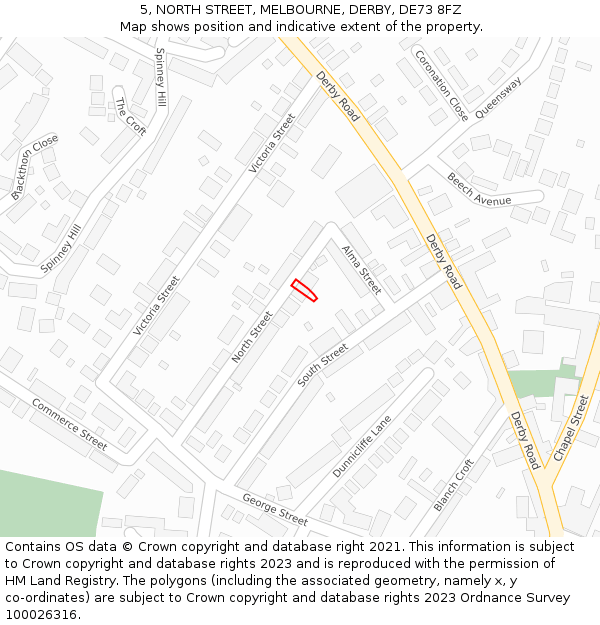 5, NORTH STREET, MELBOURNE, DERBY, DE73 8FZ: Location map and indicative extent of plot