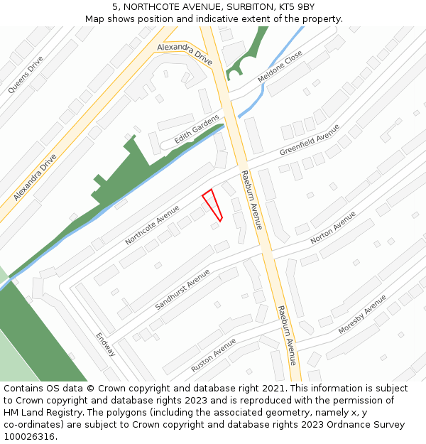 5, NORTHCOTE AVENUE, SURBITON, KT5 9BY: Location map and indicative extent of plot