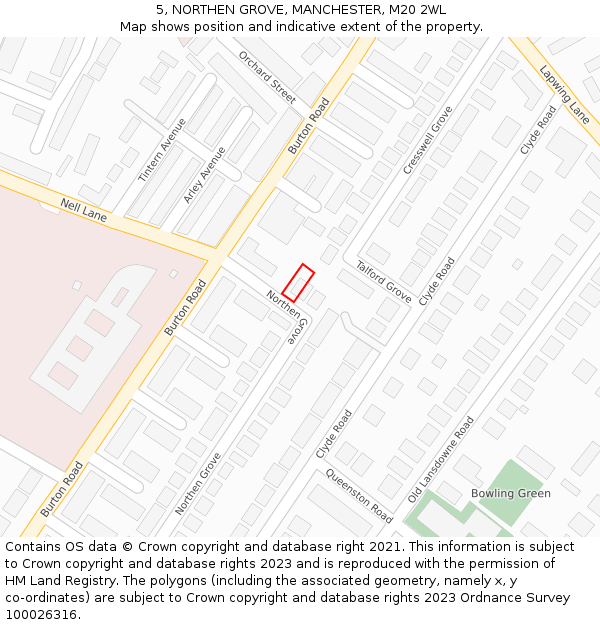 5, NORTHEN GROVE, MANCHESTER, M20 2WL: Location map and indicative extent of plot