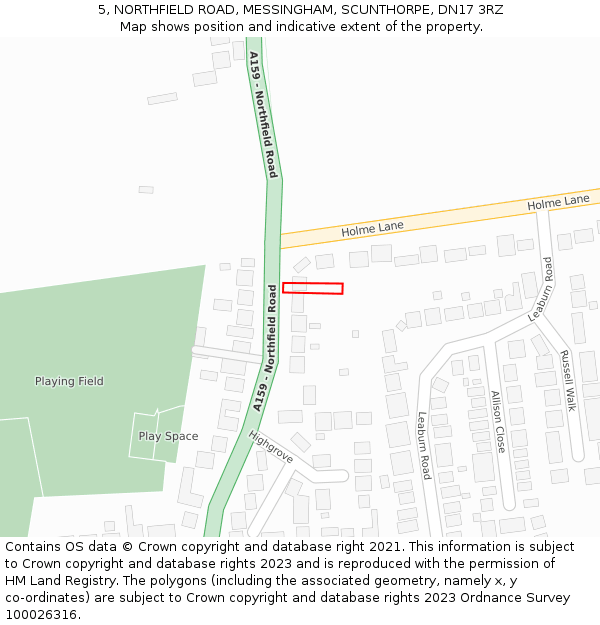 5, NORTHFIELD ROAD, MESSINGHAM, SCUNTHORPE, DN17 3RZ: Location map and indicative extent of plot