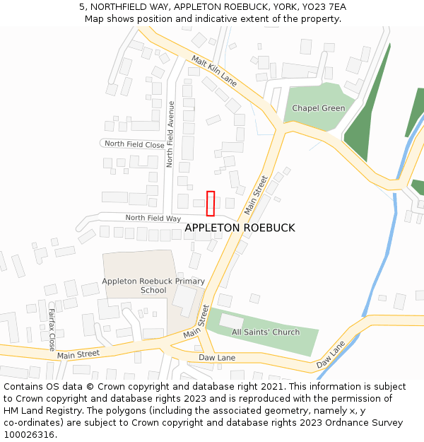 5, NORTHFIELD WAY, APPLETON ROEBUCK, YORK, YO23 7EA: Location map and indicative extent of plot
