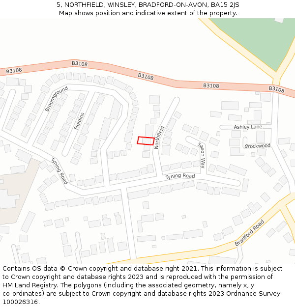 5, NORTHFIELD, WINSLEY, BRADFORD-ON-AVON, BA15 2JS: Location map and indicative extent of plot