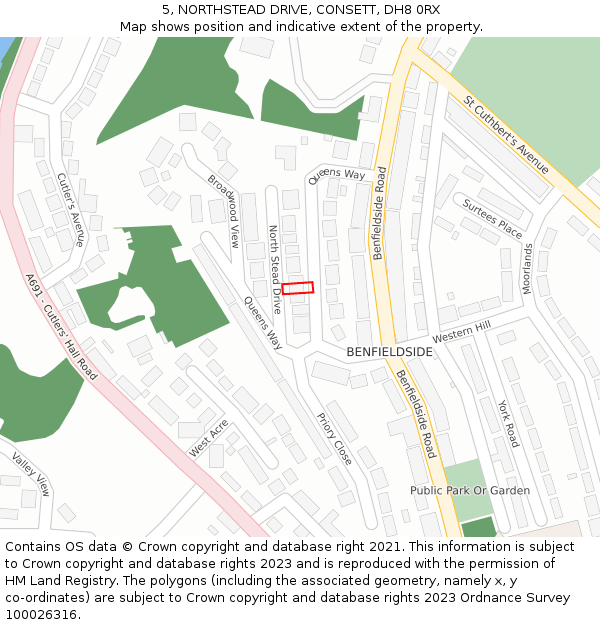 5, NORTHSTEAD DRIVE, CONSETT, DH8 0RX: Location map and indicative extent of plot