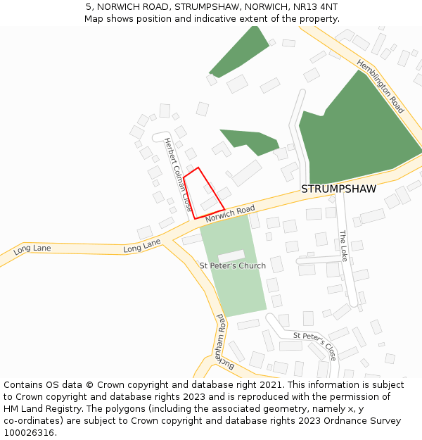 5, NORWICH ROAD, STRUMPSHAW, NORWICH, NR13 4NT: Location map and indicative extent of plot