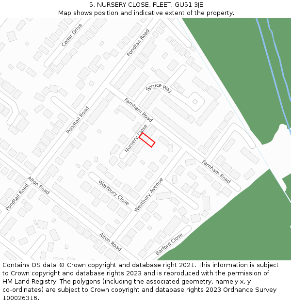 5, NURSERY CLOSE, FLEET, GU51 3JE: Location map and indicative extent of plot