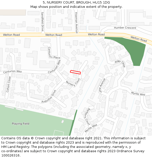 5, NURSERY COURT, BROUGH, HU15 1DG: Location map and indicative extent of plot