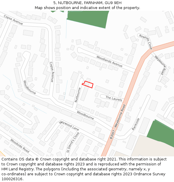 5, NUTBOURNE, FARNHAM, GU9 9EH: Location map and indicative extent of plot