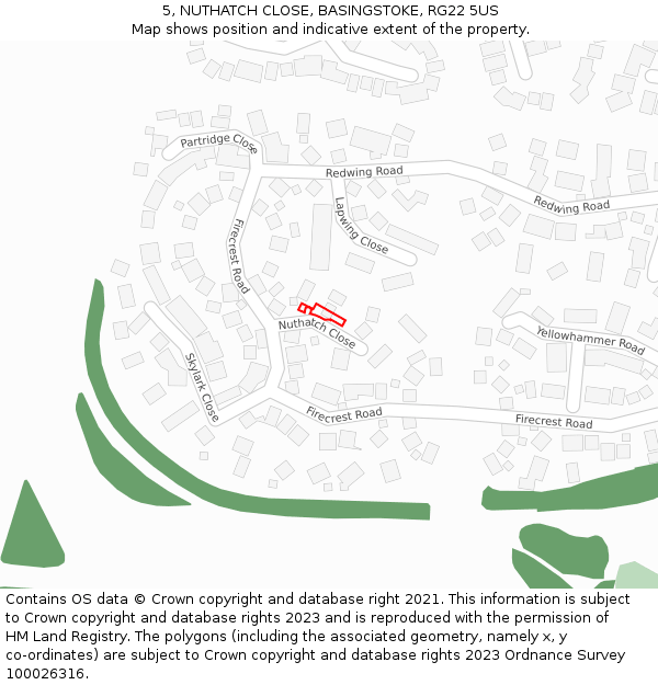 5, NUTHATCH CLOSE, BASINGSTOKE, RG22 5US: Location map and indicative extent of plot