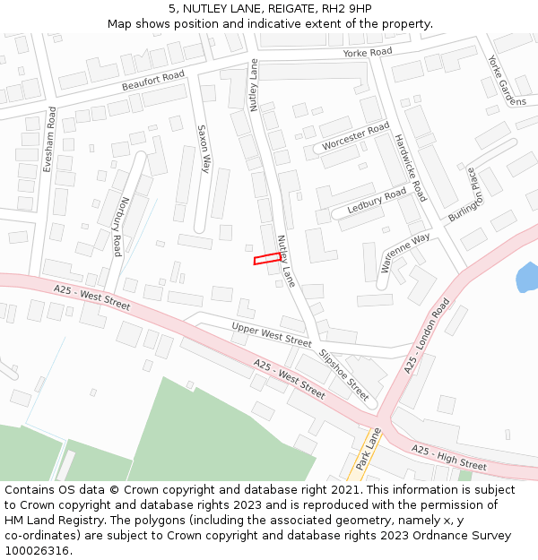 5, NUTLEY LANE, REIGATE, RH2 9HP: Location map and indicative extent of plot