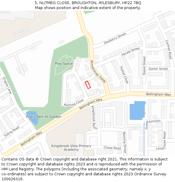 5, NUTMEG CLOSE, BROUGHTON, AYLESBURY, HP22 7BQ: Location map and indicative extent of plot