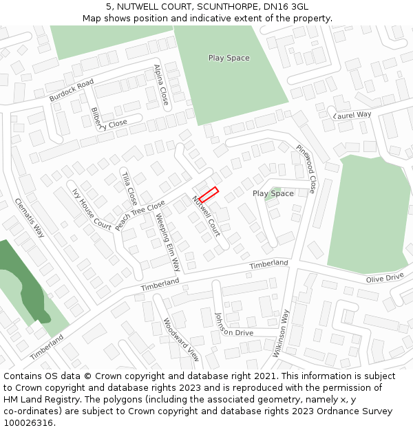 5, NUTWELL COURT, SCUNTHORPE, DN16 3GL: Location map and indicative extent of plot