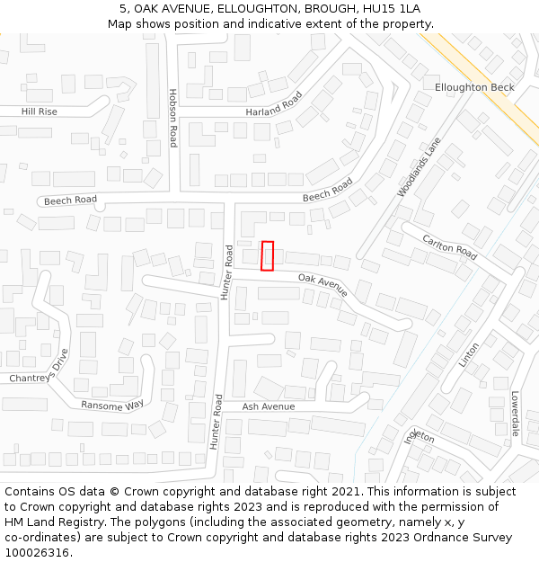 5, OAK AVENUE, ELLOUGHTON, BROUGH, HU15 1LA: Location map and indicative extent of plot