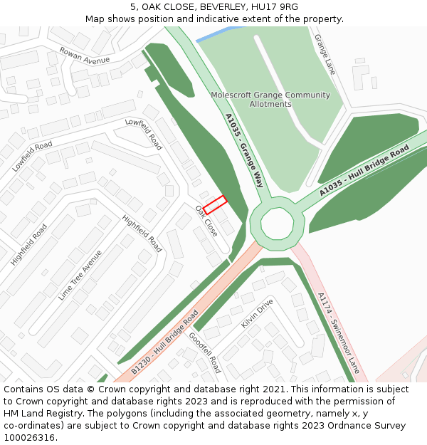 5, OAK CLOSE, BEVERLEY, HU17 9RG: Location map and indicative extent of plot