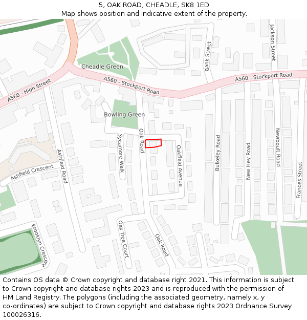 5, OAK ROAD, CHEADLE, SK8 1ED: Location map and indicative extent of plot