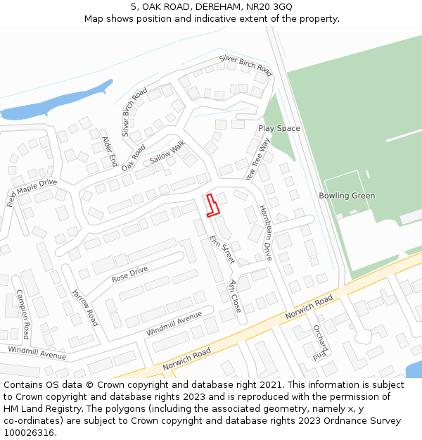 5, OAK ROAD, DEREHAM, NR20 3GQ: Location map and indicative extent of plot