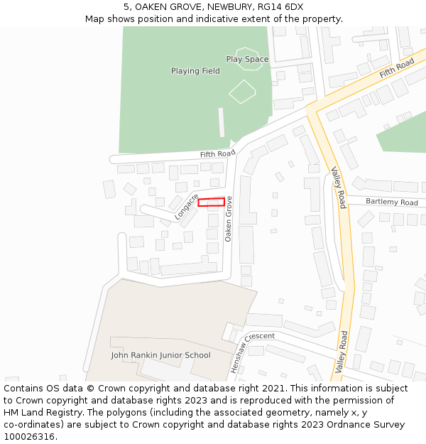 5, OAKEN GROVE, NEWBURY, RG14 6DX: Location map and indicative extent of plot