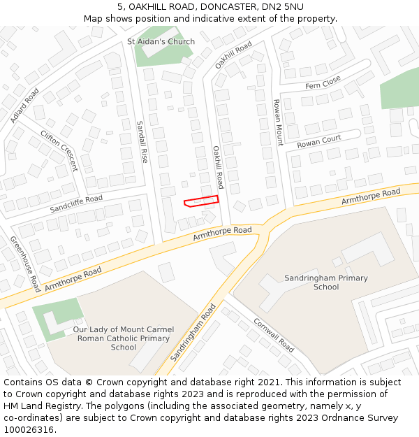 5, OAKHILL ROAD, DONCASTER, DN2 5NU: Location map and indicative extent of plot