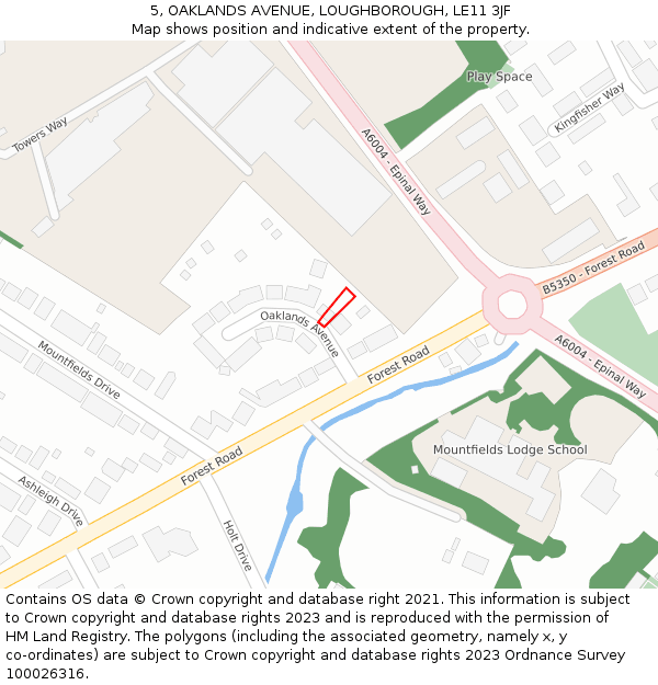 5, OAKLANDS AVENUE, LOUGHBOROUGH, LE11 3JF: Location map and indicative extent of plot
