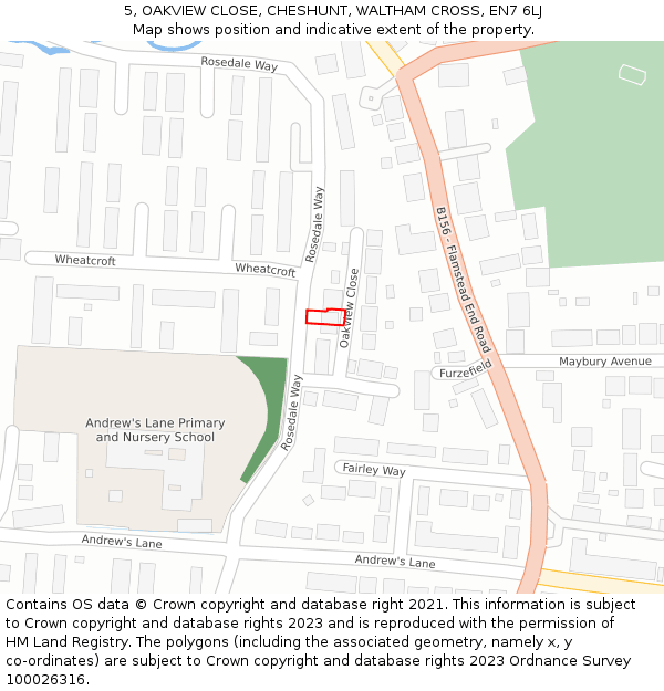 5, OAKVIEW CLOSE, CHESHUNT, WALTHAM CROSS, EN7 6LJ: Location map and indicative extent of plot