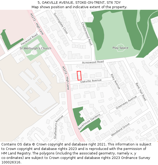 5, OAKVILLE AVENUE, STOKE-ON-TRENT, ST6 7DY: Location map and indicative extent of plot