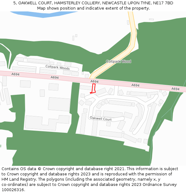 5, OAKWELL COURT, HAMSTERLEY COLLIERY, NEWCASTLE UPON TYNE, NE17 7BD: Location map and indicative extent of plot