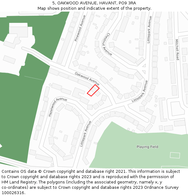 5, OAKWOOD AVENUE, HAVANT, PO9 3RA: Location map and indicative extent of plot