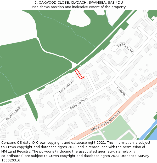 5, OAKWOOD CLOSE, CLYDACH, SWANSEA, SA8 4DU: Location map and indicative extent of plot