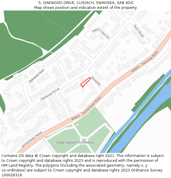 5, OAKWOOD DRIVE, CLYDACH, SWANSEA, SA8 4DG: Location map and indicative extent of plot