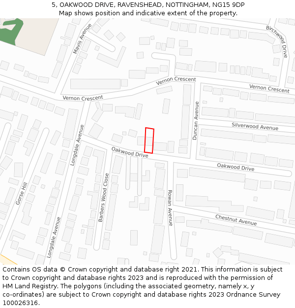 5, OAKWOOD DRIVE, RAVENSHEAD, NOTTINGHAM, NG15 9DP: Location map and indicative extent of plot