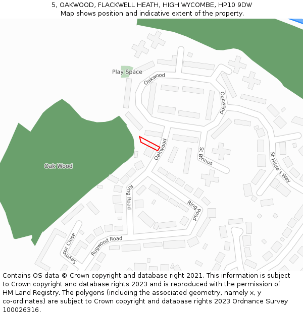 5, OAKWOOD, FLACKWELL HEATH, HIGH WYCOMBE, HP10 9DW: Location map and indicative extent of plot