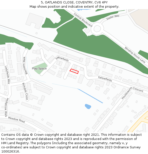 5, OATLANDS CLOSE, COVENTRY, CV6 4PY: Location map and indicative extent of plot