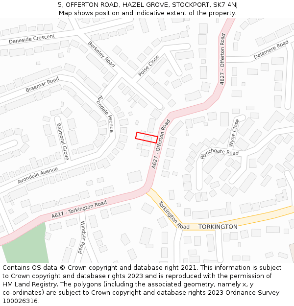 5, OFFERTON ROAD, HAZEL GROVE, STOCKPORT, SK7 4NJ: Location map and indicative extent of plot