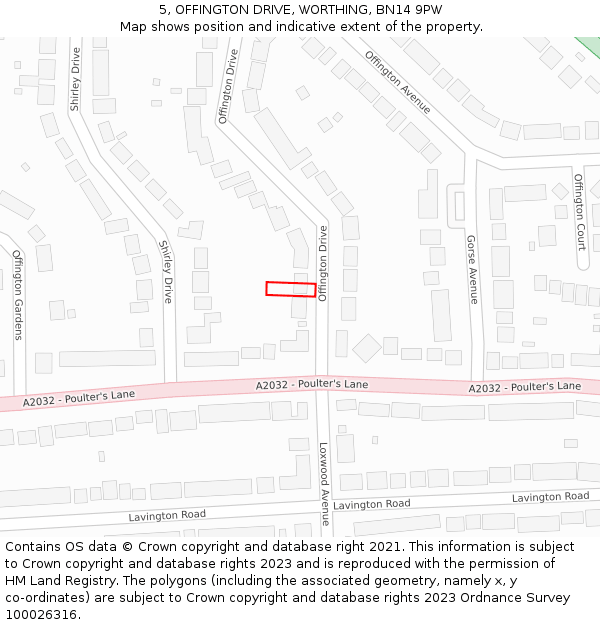 5, OFFINGTON DRIVE, WORTHING, BN14 9PW: Location map and indicative extent of plot