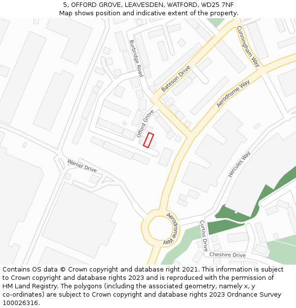 5, OFFORD GROVE, LEAVESDEN, WATFORD, WD25 7NF: Location map and indicative extent of plot