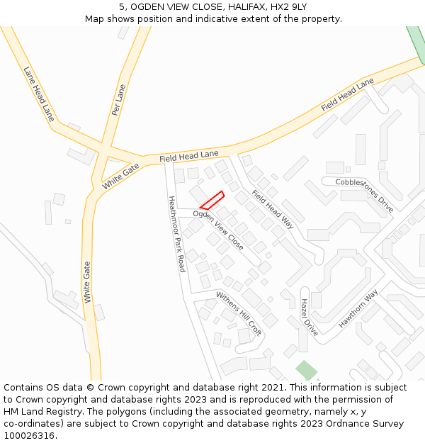 5, OGDEN VIEW CLOSE, HALIFAX, HX2 9LY: Location map and indicative extent of plot