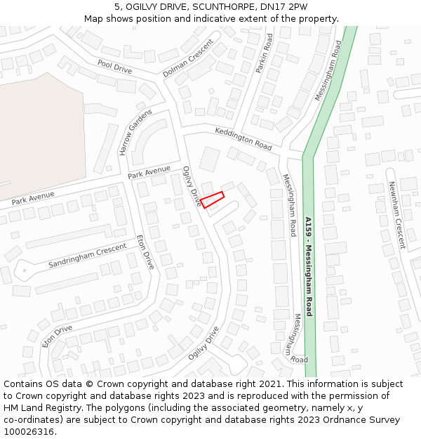 5, OGILVY DRIVE, SCUNTHORPE, DN17 2PW: Location map and indicative extent of plot