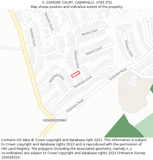 5, OGMORE COURT, CAERPHILLY, CF83 2TQ: Location map and indicative extent of plot