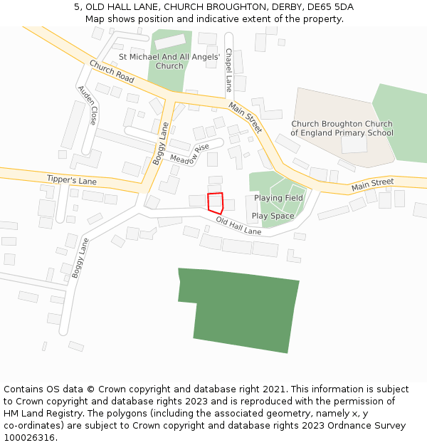 5, OLD HALL LANE, CHURCH BROUGHTON, DERBY, DE65 5DA: Location map and indicative extent of plot